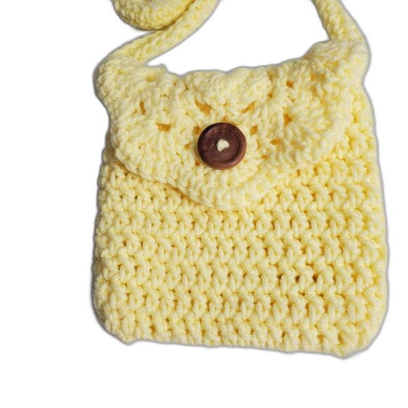 Girls Hand Crochet Crossbody Bag and Hat in Bright Yellow-Set- - Picture 4 of 5